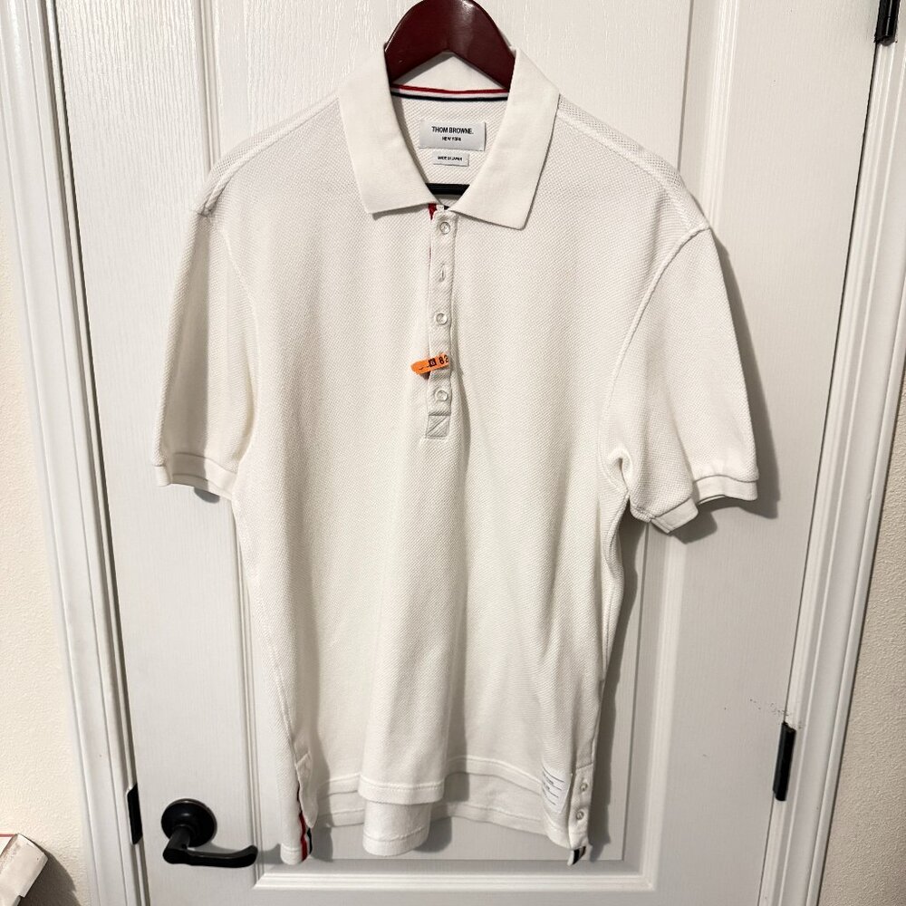 $1395 Authentic THOM BROWNE Made in JAPAN Men's White Polo Shirt Sz.5 / XL - 2XL